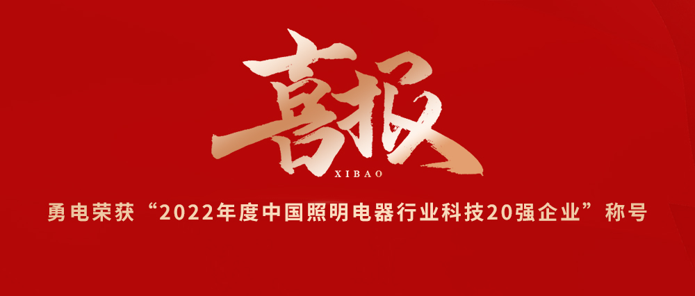 喜報！勇電榮獲“2022年度中國照明電器行業(yè)科技20強企業(yè)”稱號